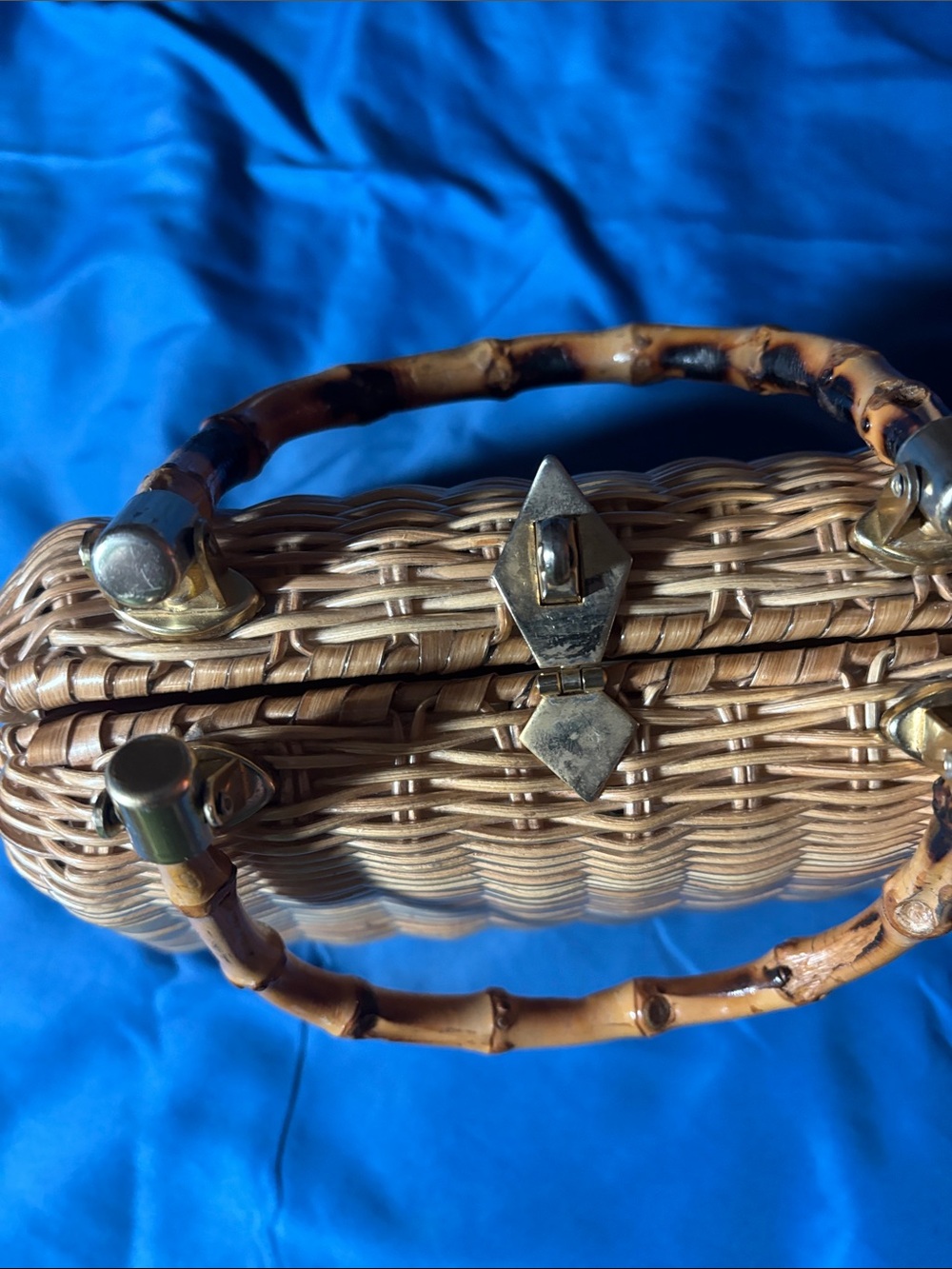 Vintage Woven Straw Handbag with Bamboo Handles - Natural - Picture 9 of 9